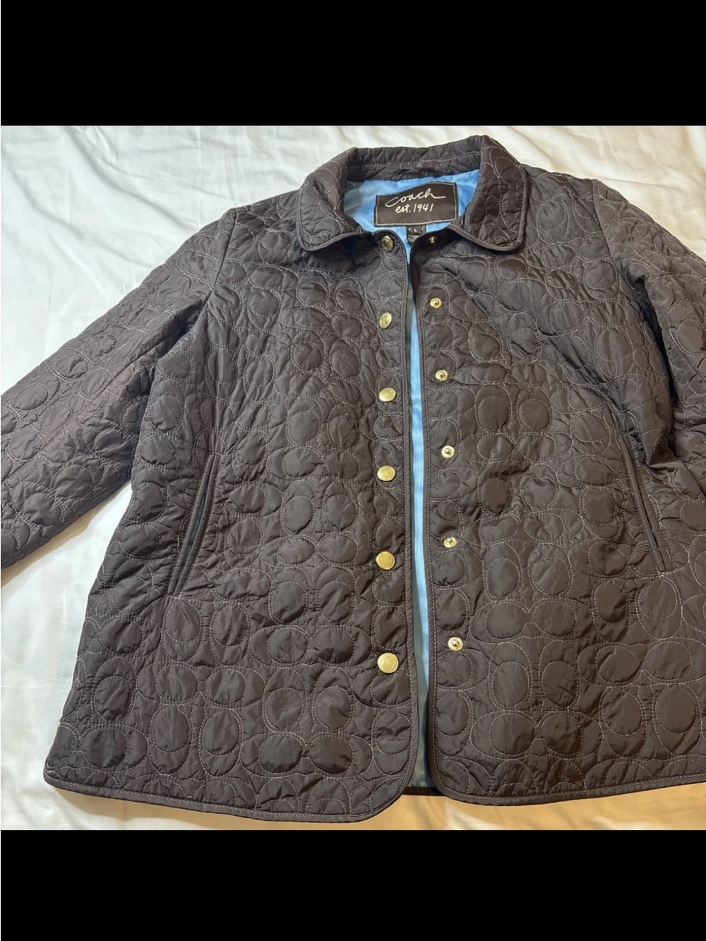 Coach Brown Quilted Logo Puffer Snap Jacket Coat, Size L
